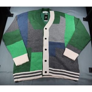 Gurunvani Men's Colorblock Knit Cardigan Sweater 4XL Button Front Retro NWT